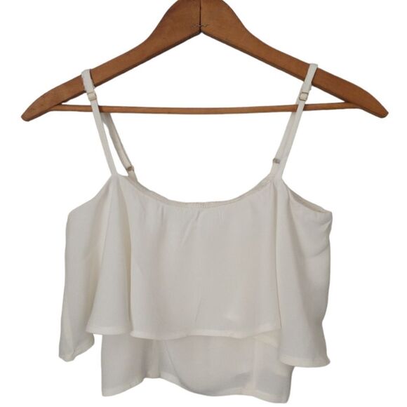 Y2K Ruffled Crop Top Cami Vanilla White Adjustable Spaghetti Straps Zipper Back. - Picture 10 of 16